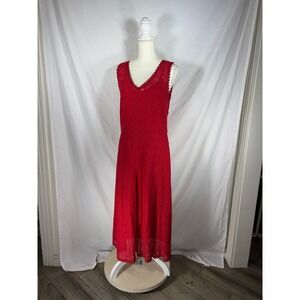 Giorgio Fiorlini Red Floral Lace Sleeveless V-Neck Midi Dress Women Size 12